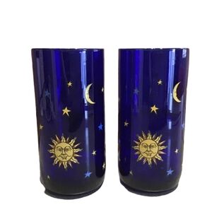 Vintage Libby Celestial Cobalt Blue Large Tumbler, set of 2